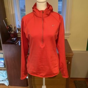 Nike Dri Fit Red/Orange Vented Quarter Zip Lightweight Pullover  Hoodie , Medium